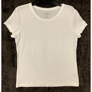 White T Shirt Short Sleeve Cotton Blend Stretch Women's Size L NWOT